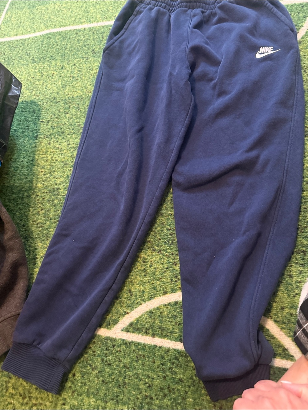 Nike Boys Navy Blue Fleece Joggers with White Swoosh